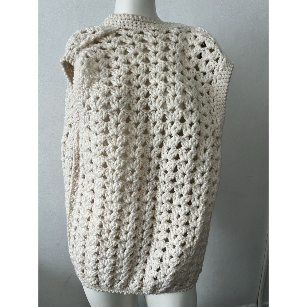 Vtg hand knit crochet vest M granny core boho farm core rustic hippie - Picture 2 of 7